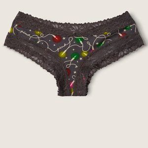 🎄VS M PINK Lace Trim Cheekster Christmas Light String Holiday Panty X-Mas NWT